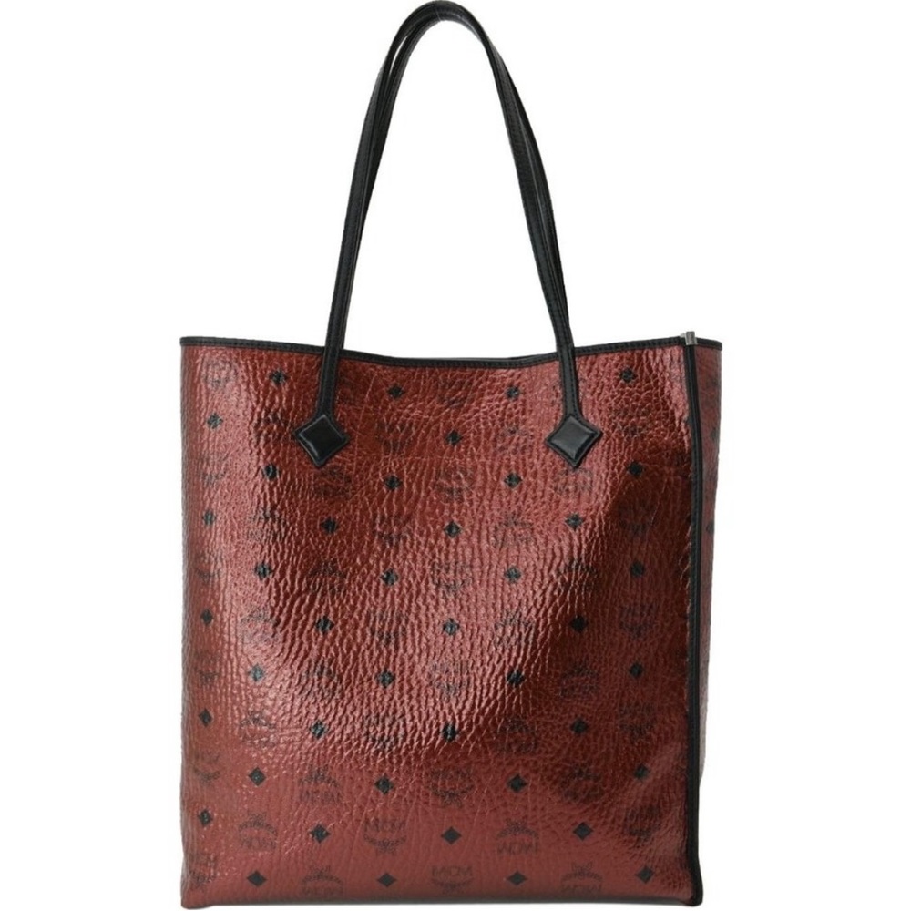 SALE!! MCM Kira Metallic Medium Coated Canvas Red Leather Tote